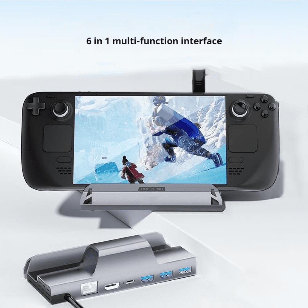 6-in-1 Docking Station Compatible with Steam Deck with USB 3.0 HDMI 2.0 4K 60Hz Gigabit Ethernet 100W PD Charging HUB-Silver