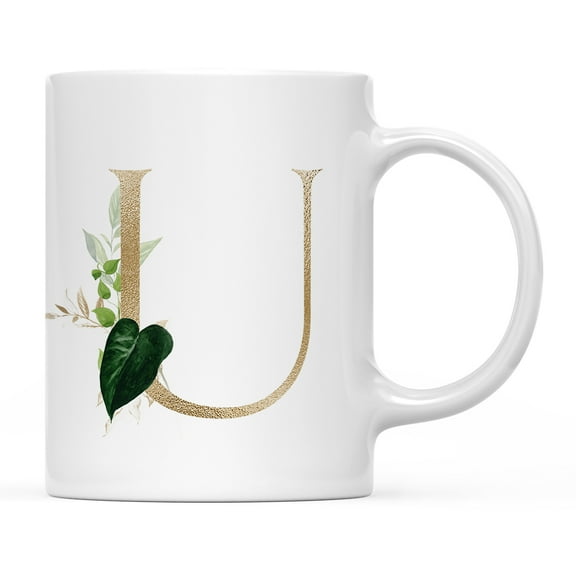 Koyal Wholesale Ceramic Coffee Mug, Exotic Tropical Monogram, Letter U