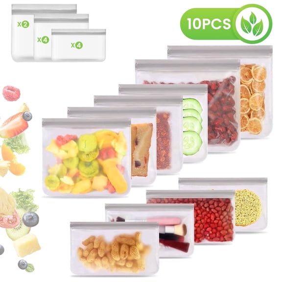 10 Pack Reusable Bags ,Silicone Reusable Snack Bags BPA Free Reusable Bags for Food Storage Reusable Sandwich Bags for kitchen storage