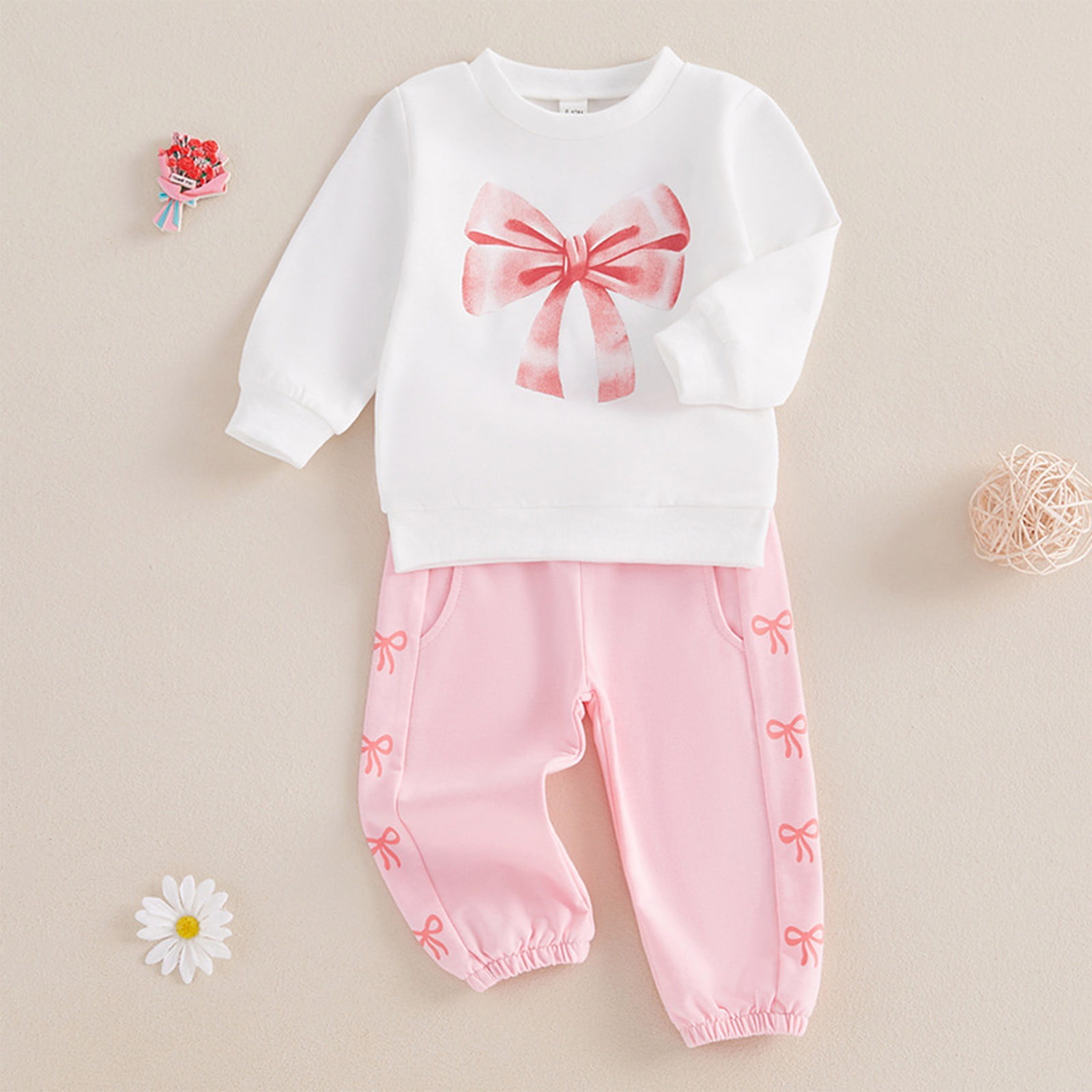 Zshosam Baby Girls' Clothing Sets Fall Kids Toddler Girl Fall Clothes Graphic Print Sweatshirt Pullover Pants 2Pcs Winter Outfits,White 2-3 Years