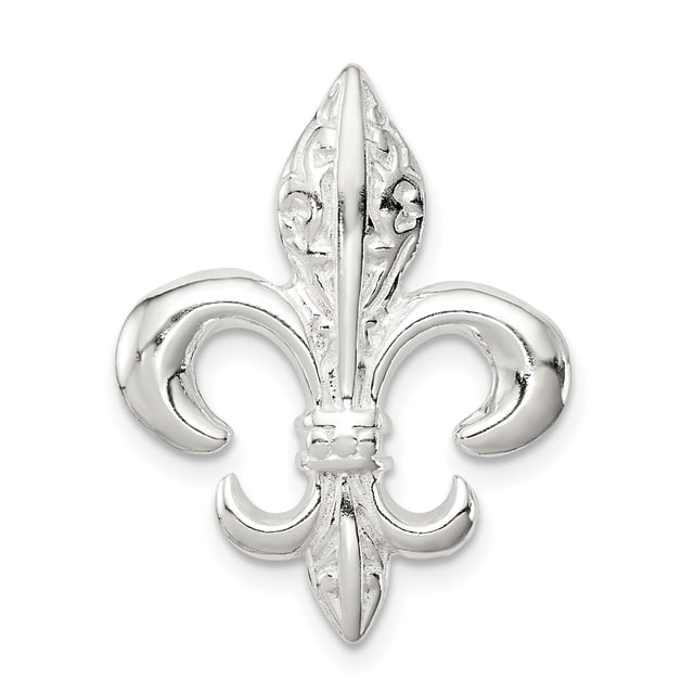 925 Sterling Silver Fleur De Lis Flower Slide Pendant Charm Chain