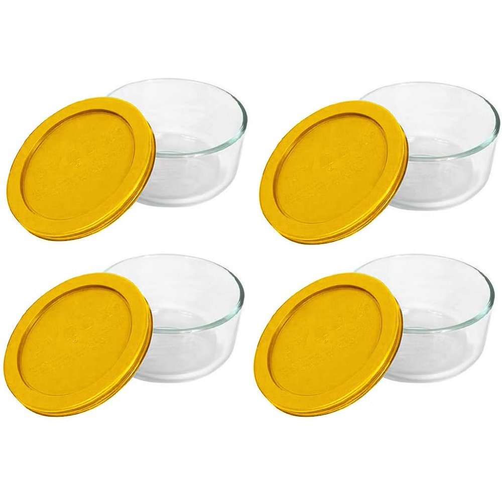 Pyrex 7200 Glass Food Storage Bowls w/ 7200PC Butter Yellow Plastic