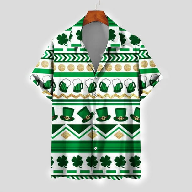 St. Patrick's Day Short Sleeve Beach Shirts, Men's Relaxed Fit Irish Lucky  Shamrock Hawaiian Shirt Vintage Tee Tops 