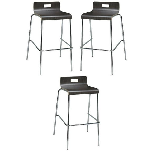 Home Square 30" Stylish Wooden Low Back Bar Stool in Espresso - Set of 3