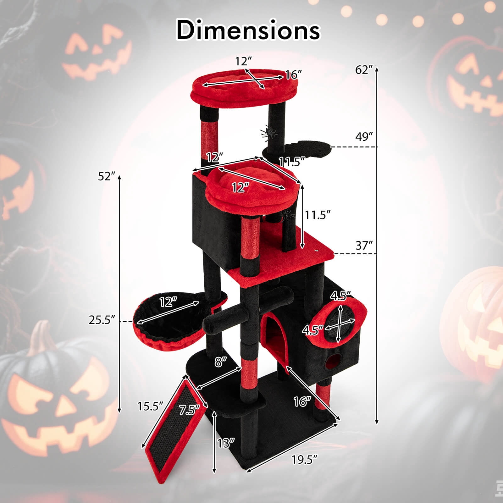 Costway Gothic Cat Tree for Indoor Cats with 2 Cat Condos & 2 Plush Perches, Dangling Balls