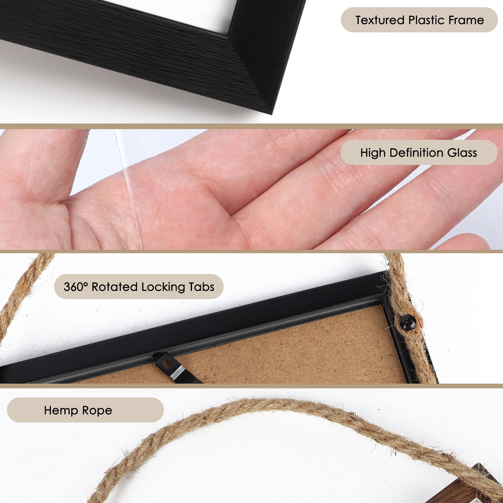 5x7 Picture Frames Collage, 6 Opening Vertical Wall Hanging Photo Frames, Black, Set of 2