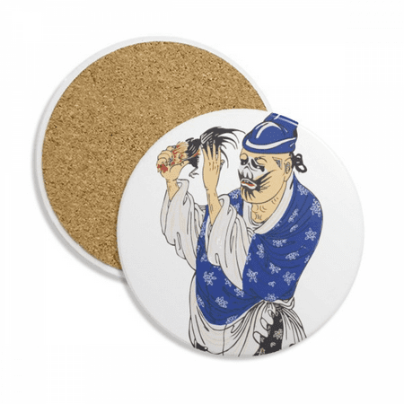 

Chinese Traditional Peking Opera Pattern Coaster Cup Mug Tabletop Protection Absorbent Stone