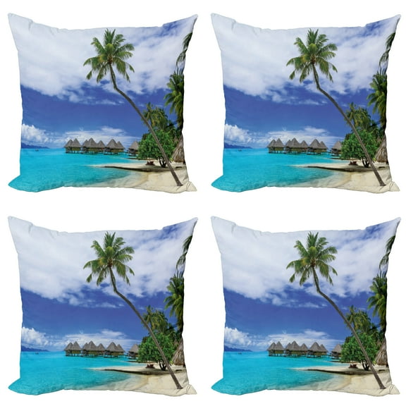 Ambesonne Tropical Throw Pillow Cover 4 Pack, Island Pasific Ocean, 20", White Green Blue