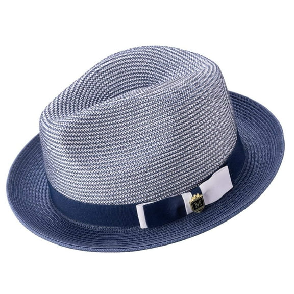 Men's Braided Two Tone Stingy Brim Pinch Fedora Hat in Navy H-68
