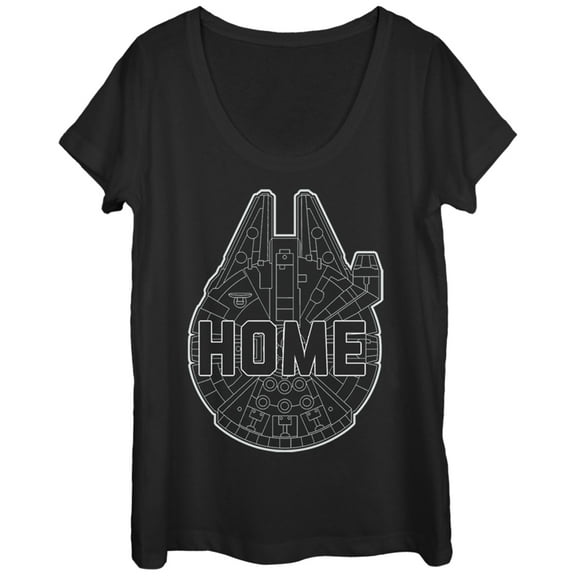 Women's Star Wars The Force Awakens Millennium Falcon Home Scoop Neck Black X Large