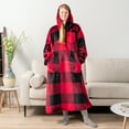 thumbnail image 5 of PAVILIA Blanket Hoodie for Women Red, Sherpa Wearable Blanket Men, Cozy Oversized Sweatshirt Blanket, Warm Fleece Hooded Blanket Sweater with Sleeves and Two Big Pocket, Adult Long, Plaid Red, 5 of 9