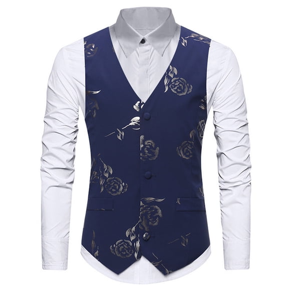 Mens Paisley Business Suit Vests Print Single Breasted Suit Vest Lapel Casual Formal Dress Waistcoat for Wedding Party