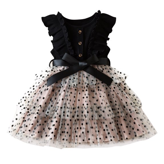 2025 TAGOLD Toddler Girls Summer Dress,Casual Dress for Kids,Girls New Short-sleeved Dress Polka Gauze Princess Dress Foreign Style Multi-layer Gauze Cake Dress
