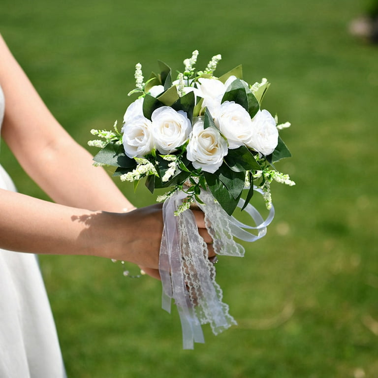 Wedding Bouquets for Bride Bridesmaid Bouquet Ivory Bridal Bouquet  Artificial Roses for Wedding Church Home Decoration - Walmart.com