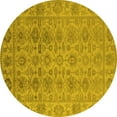 thumbnail image 1 of Ahgly Company Machine Washable Indoor Round Oriental Yellow Industrial Area Rugs, 5' Round, 1 of 4