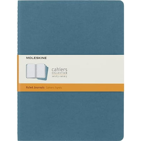 Moleskine Cahier Journal, Soft Cover, XL (7.5" x 9.5") Ruled/Lined, Brisk Blue, 120 Pages (Set of 3)