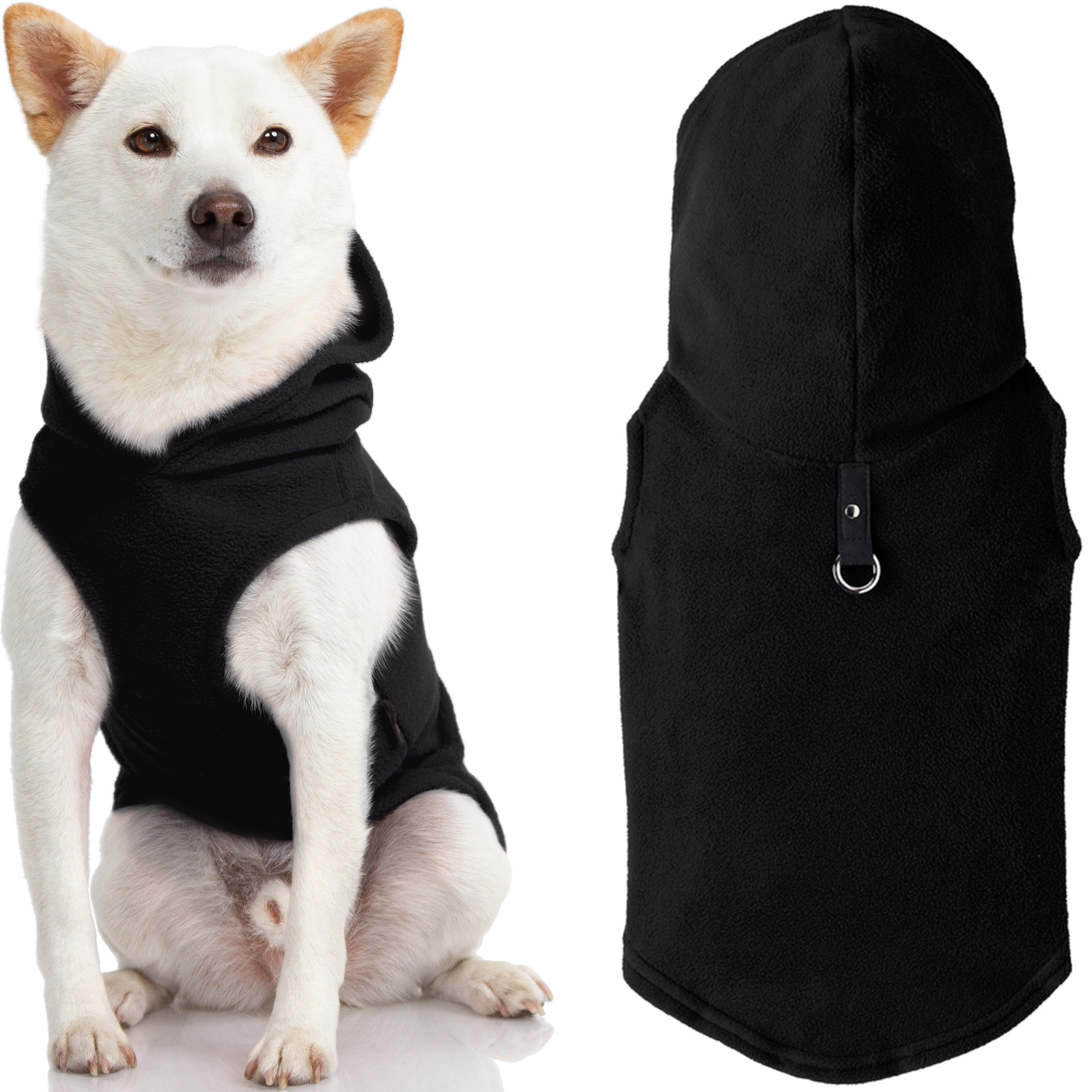 Gooby Dog Hoodie Fleece Vest Black, Large Pull Over Dog Jacket with