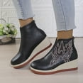thumbnail image 7 of BLTIBY Ankle Boots for Women Chunk Wedge Western Embroidered Round Toe Comfort Short Boot Retro Leather Casual Back Zipper Black 40, 7 of 7