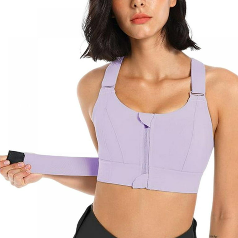 Pretty Comy Women's Zipper Front Closure Sports Bra Plus Size Racerback  Yoga Bras