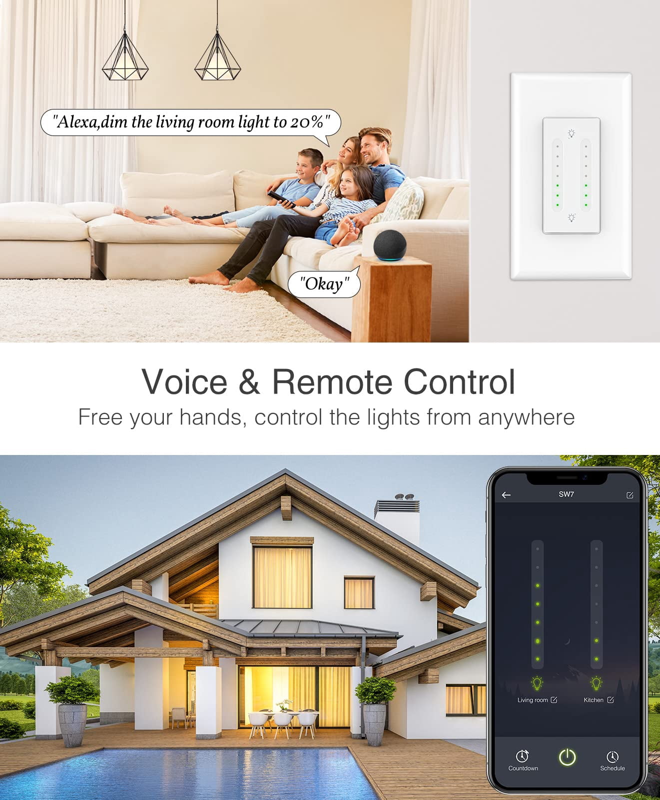 Lot De 2 Interrupteurs Variateur Intelligent Wi-Fi GoSund - Compatible Alexa, Google Home
