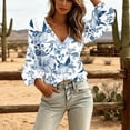 thumbnail image 4 of ClodeEU Women's V Neck Puff Long Sleeve Floral Print Blouses,Casual Loose Pullover Tops ,Women's Plus XL, 4 of 5