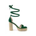 thumbnail image 3 of BLISSFUL STEP Women's Square Toe Lace Up Block High Heel Platform Sandals Emerald Green 8, 3 of 7