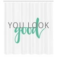 thumbnail image 3 of Saying Shower Curtain, Calligraphic Inscription Simplistic Style You Look Lettering, Fabric Bathroom Set with Hooks, 69W X 75L Inches Long, Shamrock Green Grey White, by Ambesonne, 3 of 3