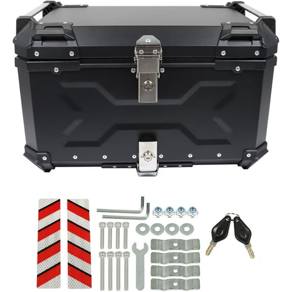 labwork 65L Motorcycle Top Case Universal Motorbike Tail Box Trunk Tour Storage with Bracket Base Plate for Helmet Luggage Motorcycle Top Box with Back Cushion