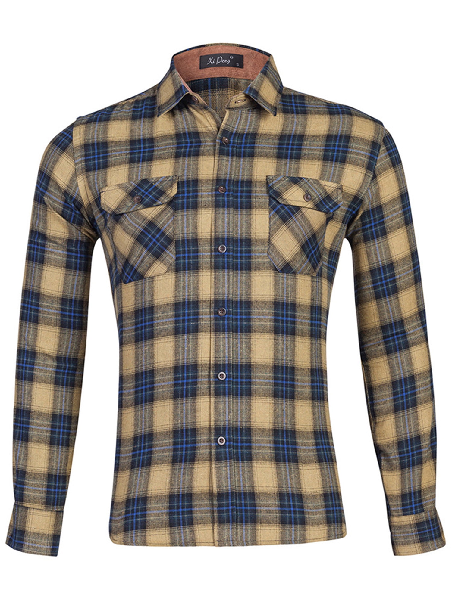 Men's Slim-Fit Long-Sleeve Plaid Shirt Western Plaid Long Sleeve Shirt ...