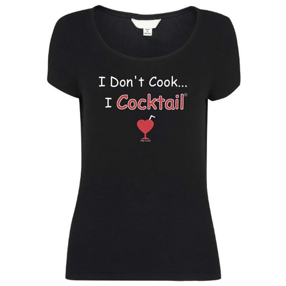 I Don't Cook…I Cocktail Black Pink Crystalline Black Scoop Shirt, X-Large