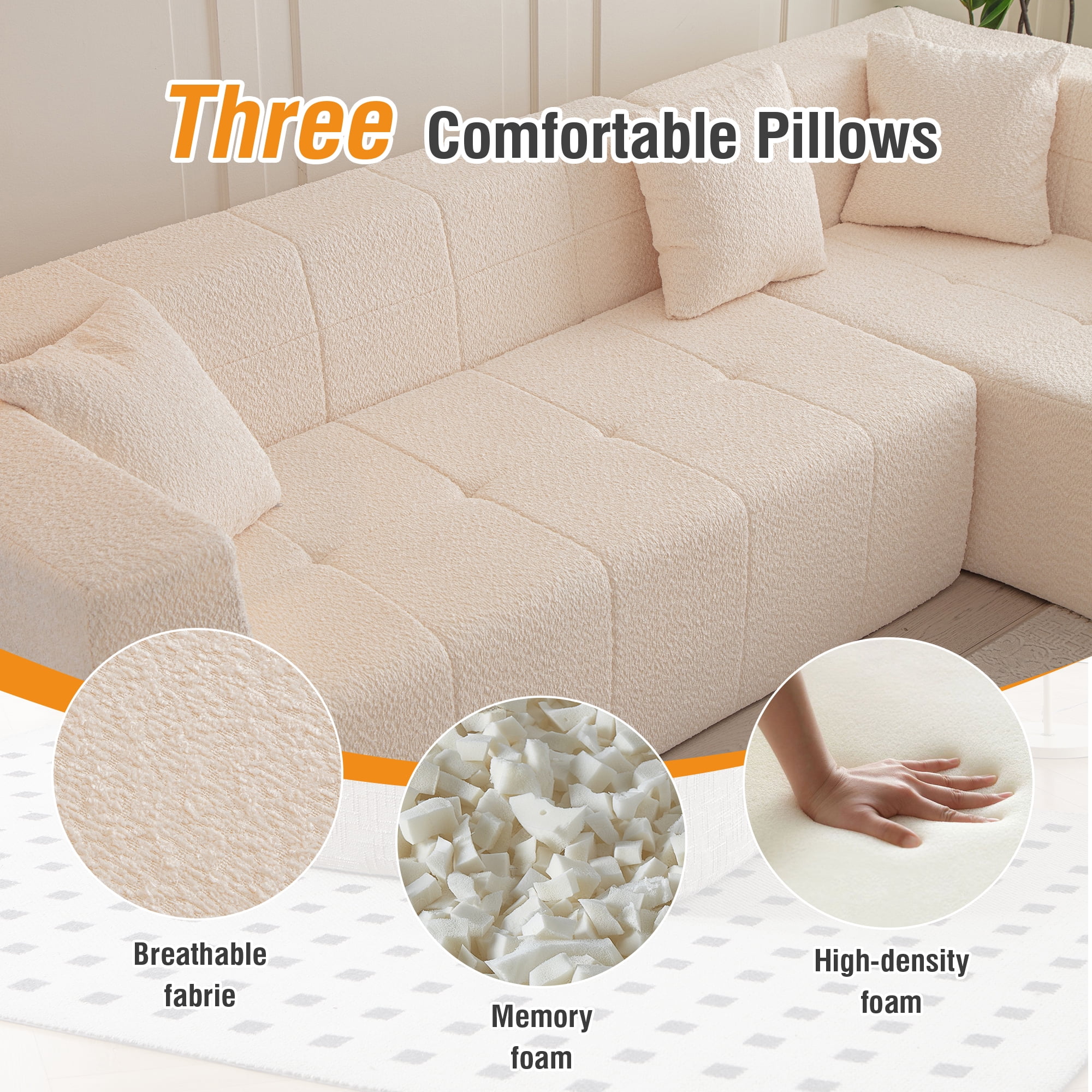 MOONMISS 105.5" Polyester Upholstered Modular Oversized L-Shaped Comfy Sectional Compressed Sofa-Beige