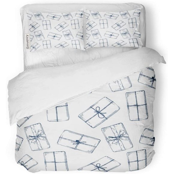 RYLABLUE 3 Piece Bedding Set Christmas Sketch Box Packaging Vintage Engraved for Label Pattern Elegant Birthday Twin Size Duvet Cover with 2 Pillowcase for Home Bedding Room Decoration