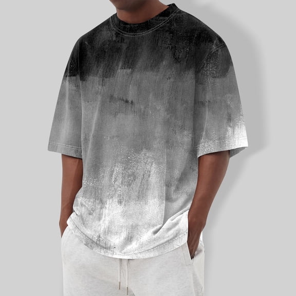 Men Ombre Brushstroke Print T Shirts Lightweight Summer Outdoor Vacation Short Sleeve Tops Gray S