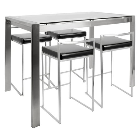 Fuji 5 Piece Contemporary Counter Height Dining Set In Stainless