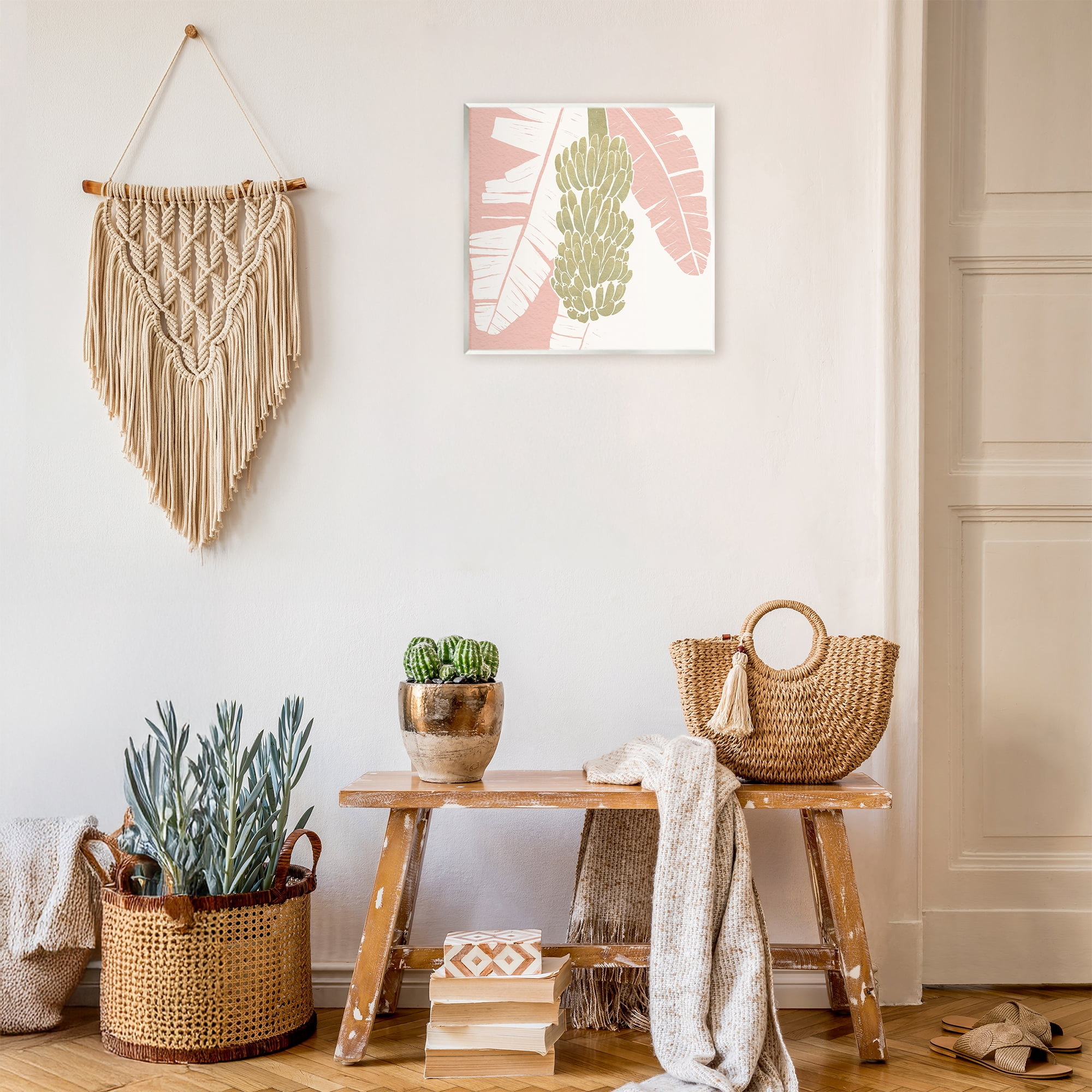 Stupell Industries Banana Bunch Amid Pink Leaves Wall Plaque Art, design by Yuyu Pont