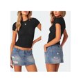 thumbnail image 4 of Biezeib Women's Lace Tops Casual Slim Fit Round Neck Short Sleeve T-Shirt Summer Clothes, 4 of 6