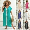 thumbnail image 5 of Vacation Beach Cover-up Plus Size Women's Hand Hook Contrast Stitching Deep V Slit Dress, 5 of 7