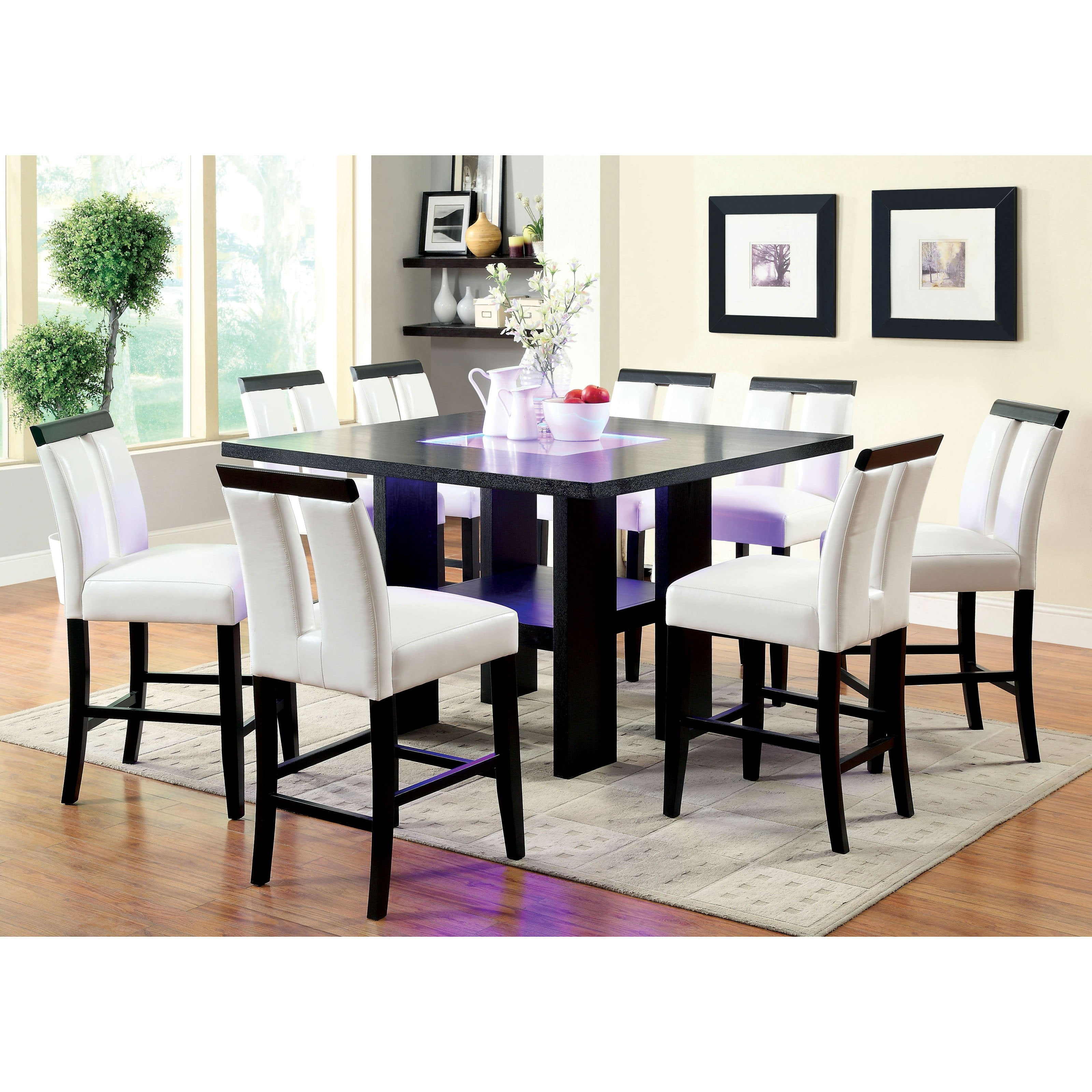Furniture Of America Luminate Contemporary 9 Piece Illuminating Counter Height Dining Set