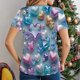 thumbnail image 4 of Mujeres Pantalones Cortos, Moda Impresa Manga Corta Cuello Redondo Camiseta Blusa, Top de Lentejuelas Casual, 4 of 9