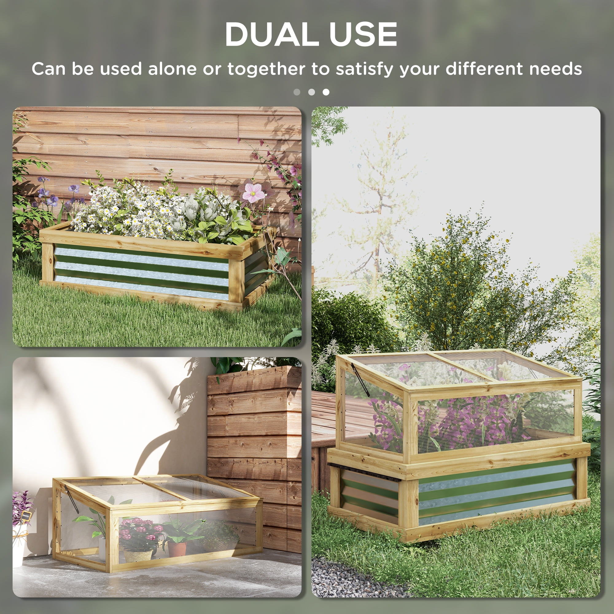 Outsunny Raised Garden Bed with Wooden Cold Frame, 41" x 22.5" x 28.25"