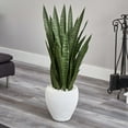 thumbnail image 2 of Nearly Natural 3.5' Plastic Green Sansevieria Artificial Plant in White Planter, 2 of 3