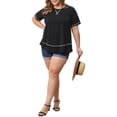 thumbnail image 3 of GRACE & GRANDEUR Women's Plus Size Summer T-Shirts Short Sleeve Crew Neck Loose Casual Knit Blouse Tops 3X Black, 3 of 7