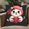 thumbnail image 5 of Set of 2 18x18in Throw Pillow Covers - Cute Cartoon Cat Design with Red Hoodie & Heart Perfect for Couch Bed or Car Decor, 5 of 8