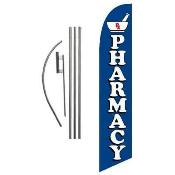 Pharmacy Advertising Feather Banner Swooper Flag Sign with 15 Foot Flag Pole Kit and Ground Stake