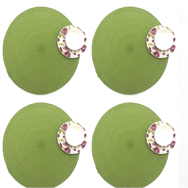 Round Placemats Set of 4, Round Braided Place Mats for Dining Table Heat Insulation Table Mats for Kitchen 15 Inches - green