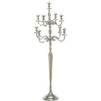 Hamptons Tall Nine Candle Silver Candelabra, Handcrafted of Silver Aluminum Nickel, 6 Feet Tall (71 Inches Tall -180 cm) for 9 candles cm. Aluminium. Freestanding