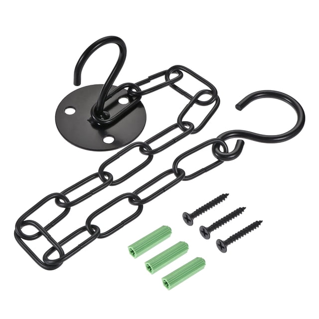 Unique Bargains S Shape Bracket 15.8 Inch Hanging Chain Wall Screw Mount Ceiling Hook Black 3 Set