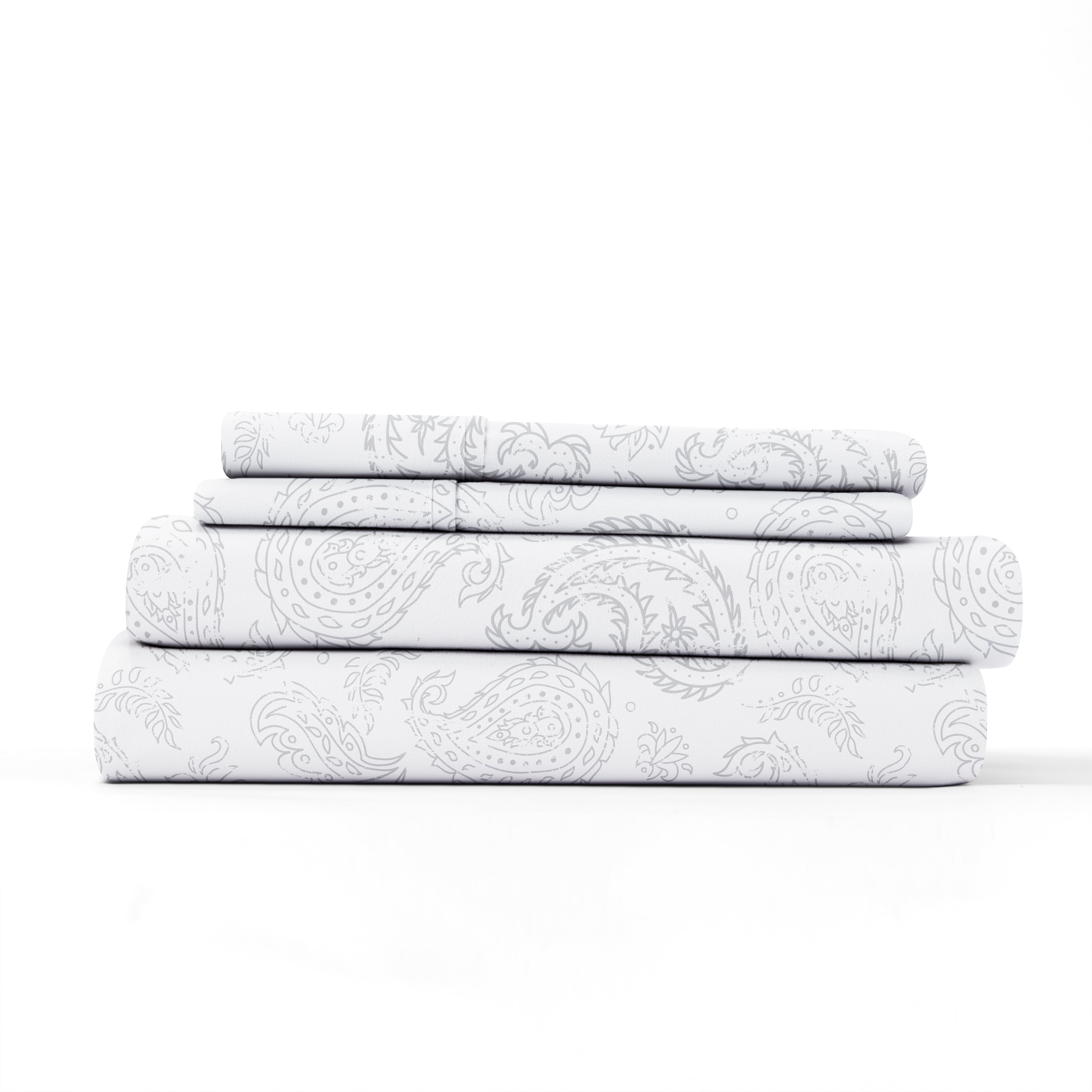 Noble Linens 4 Piece Pattern Microfiber Bed Sheets Set, Gray Coarse Paisley, King