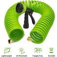 thumbnail image 2 of Recoil Garden Water Hose 50 ft, EVA Curly Water Hose with Brass Connectors, Garden Hose Coil,Includes 7-Pattern Function Sprayer,Retractable,Corrosion Resistant Garden Coil Hose.Green, 2 of 14