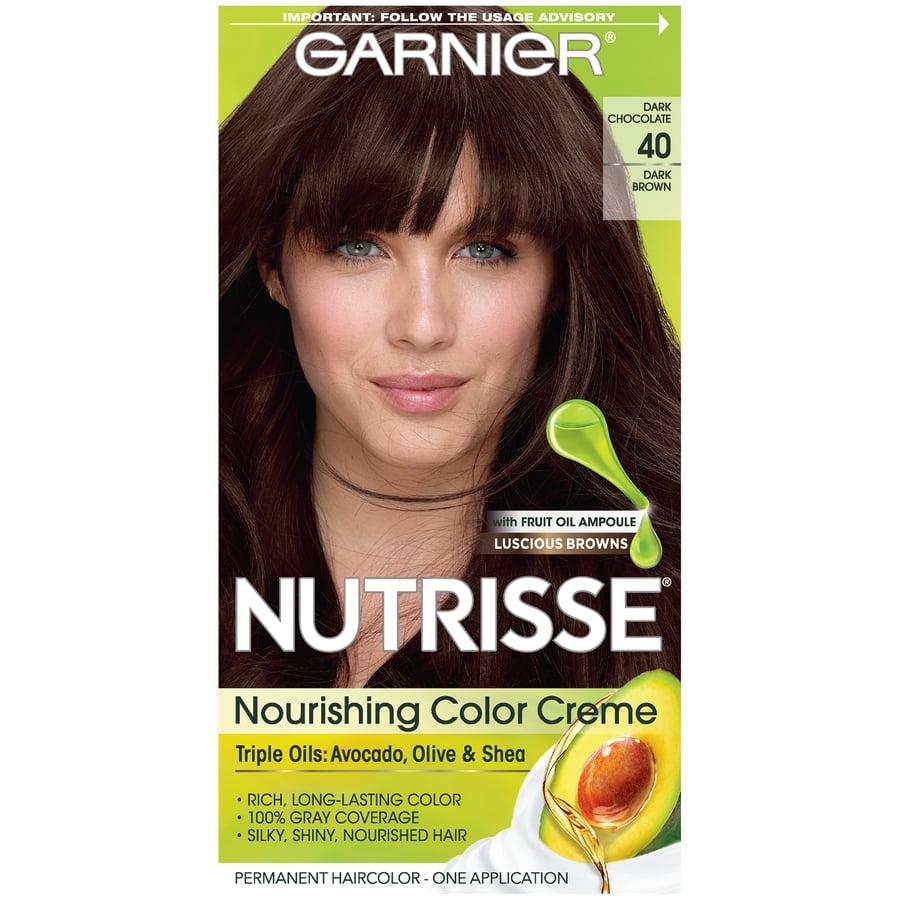Garnier Nutrisse Nourishing Hair Color Creme, 40 Dark Brown (Dark Chocolate),  1 Kit 